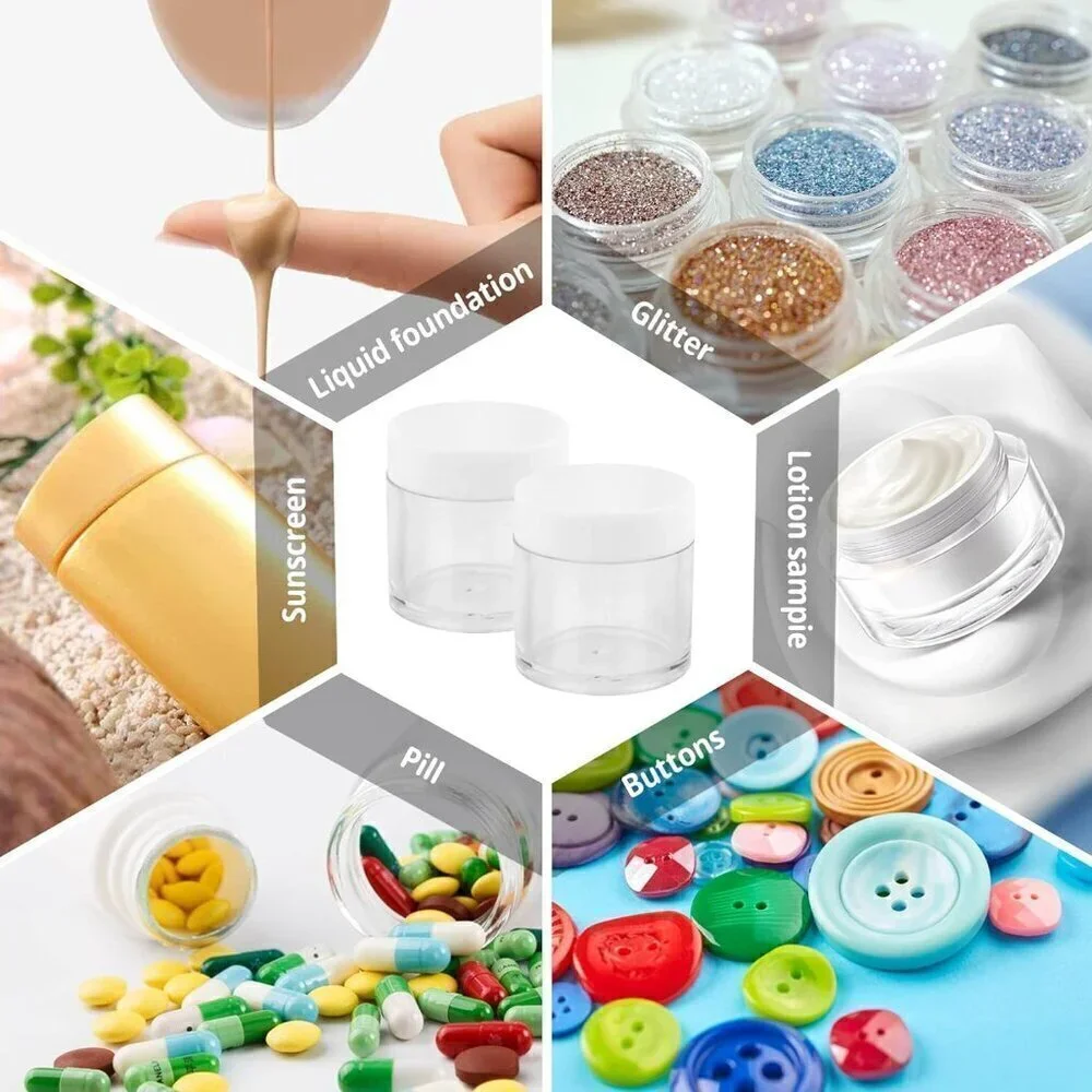 20 pcs 10 Gram 10 ml Jars, Sample Pots, Mini Jars With Lids, Clear Round Plastic